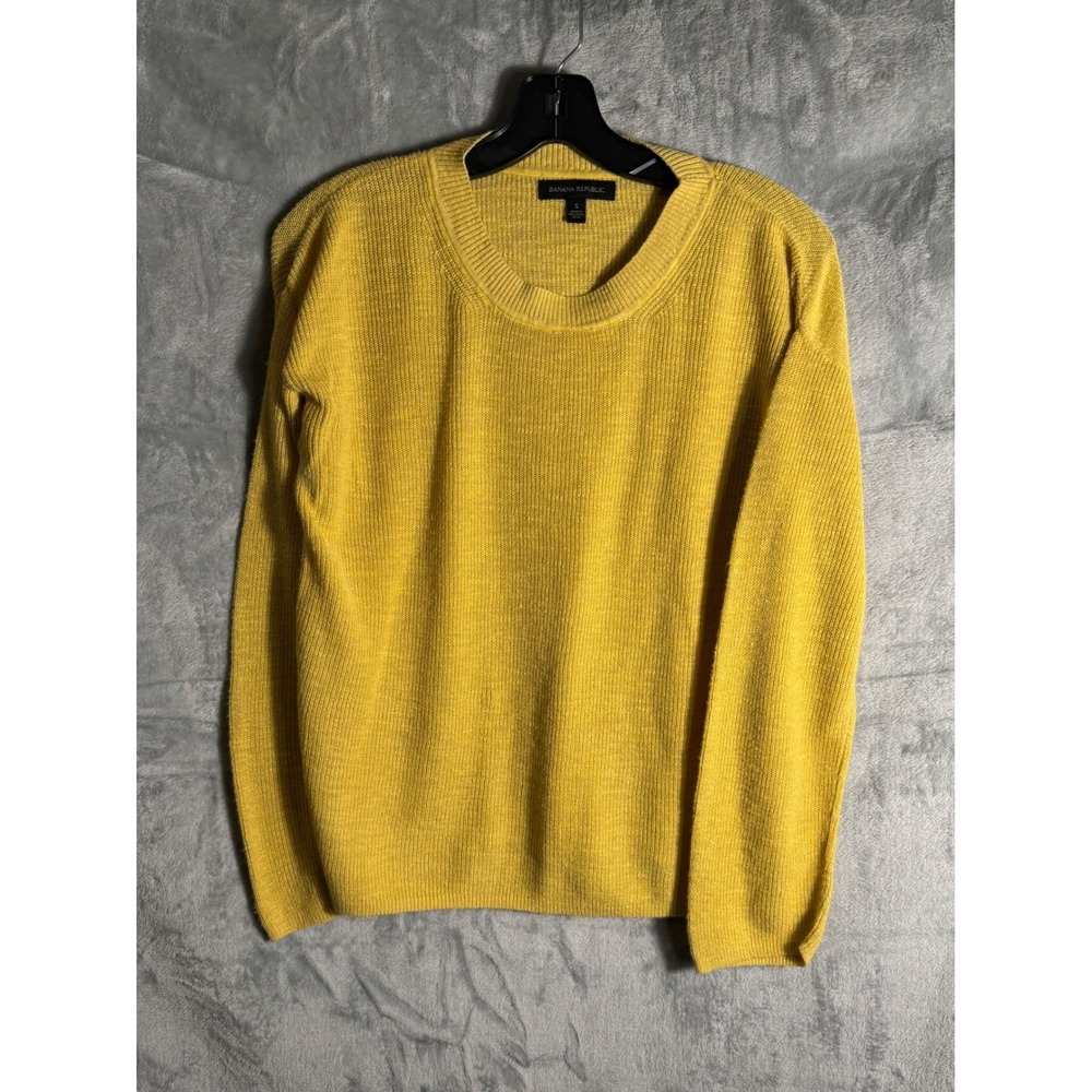 Banana Republic Womens Mustard Yellow Linen blend‎ Knit Crewneck Sweater S